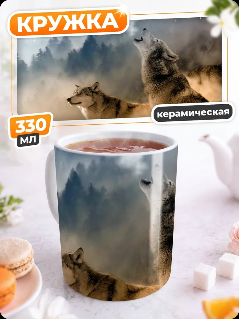 Кружка керамическая Воющие волки луна