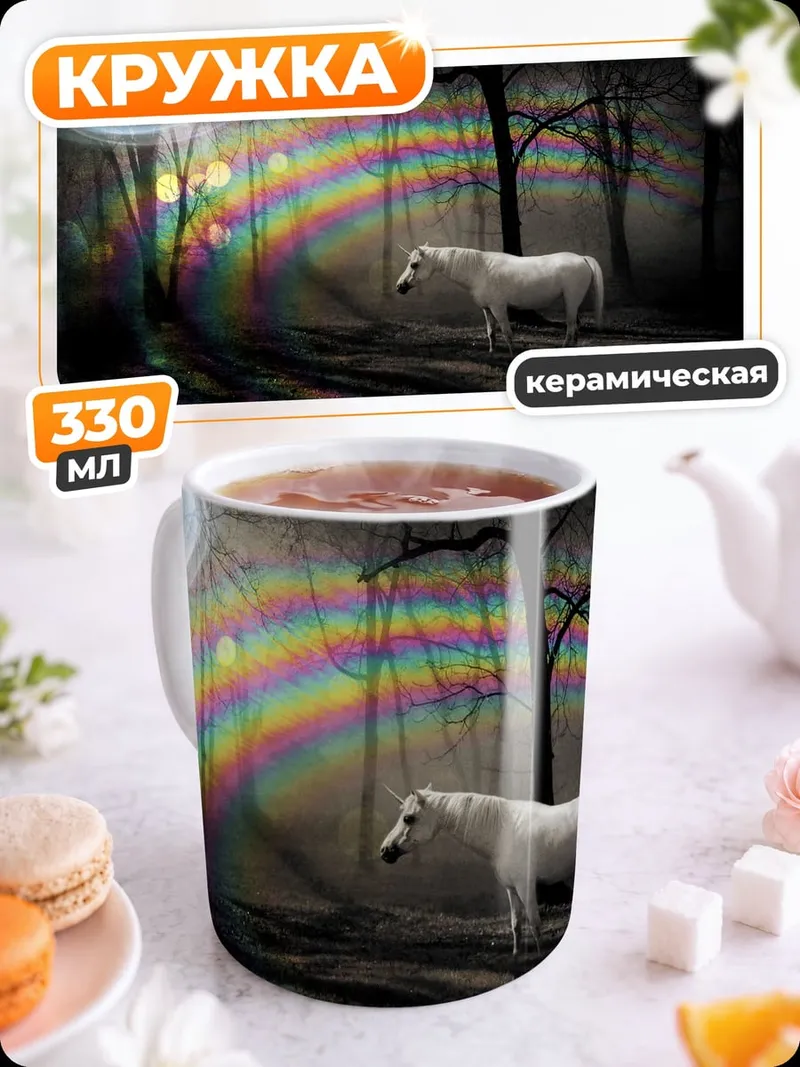 Кружка керамическая Белый конь радуга