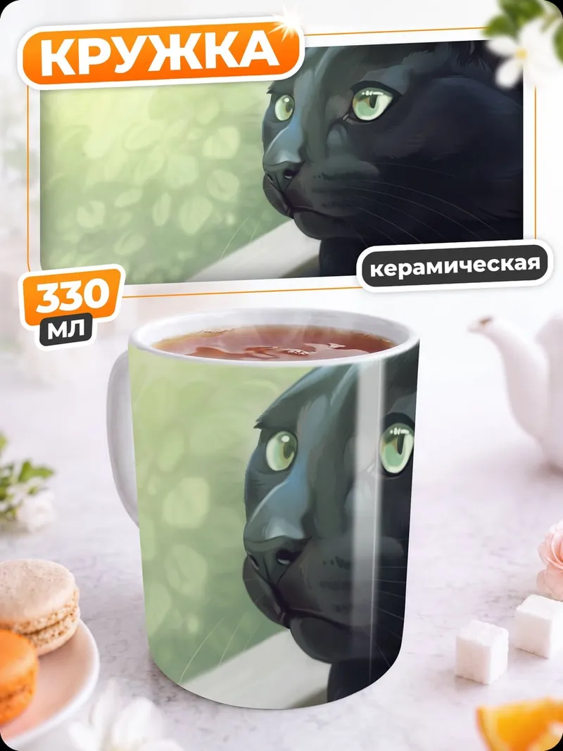 Кружка керамическая Черный кот у окна