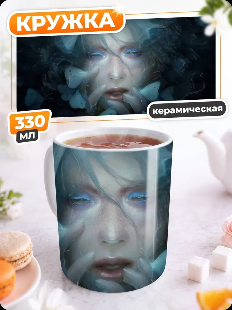 Кружка керамическая Призрачная девушка с бабочками