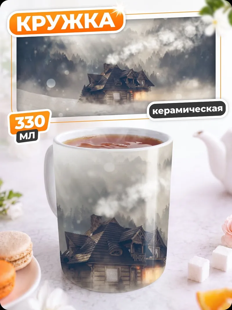 Кружка керамическая Зимний домик в снегу