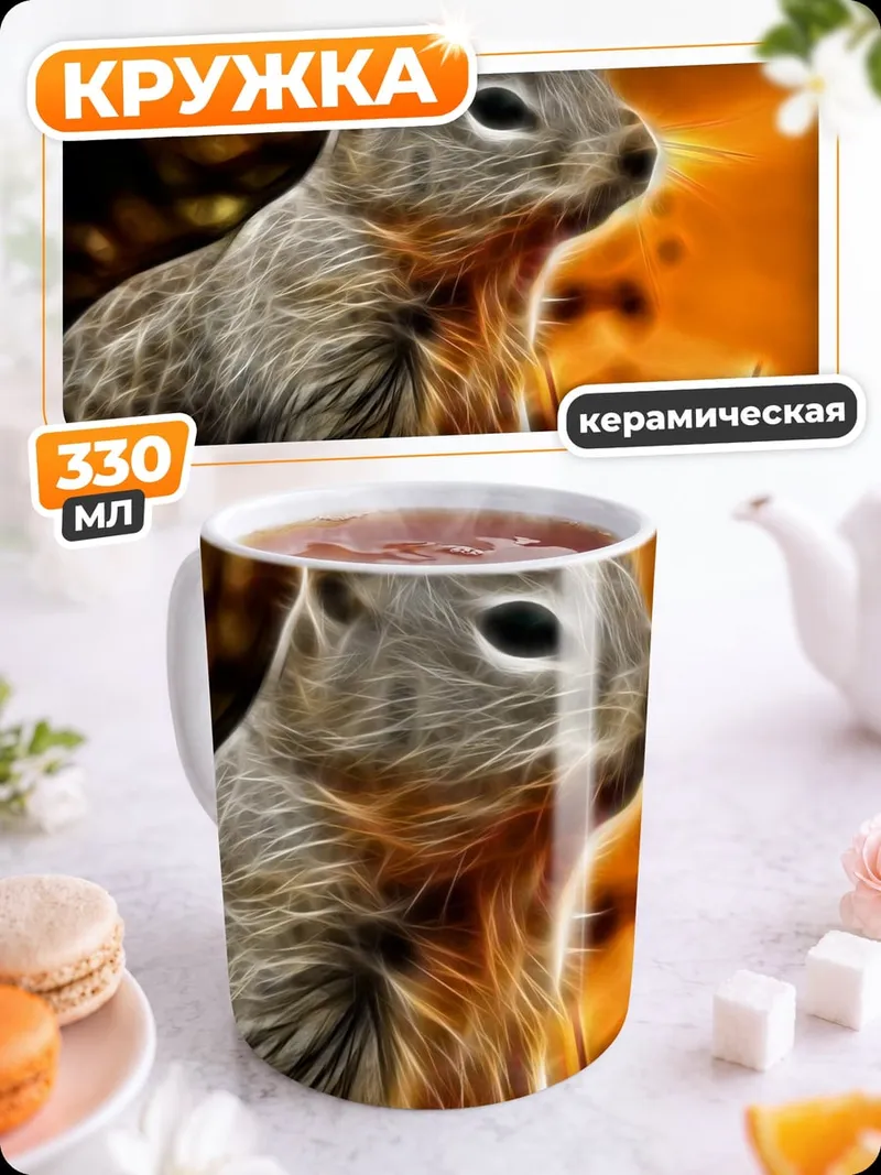 Кружка керамическая яркая белка