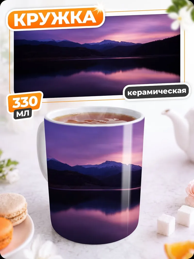 Кружка керамическая Фиолетовый закат над озером