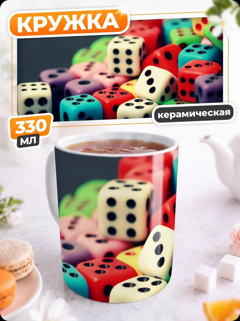Кружка керамическая много игральных костей