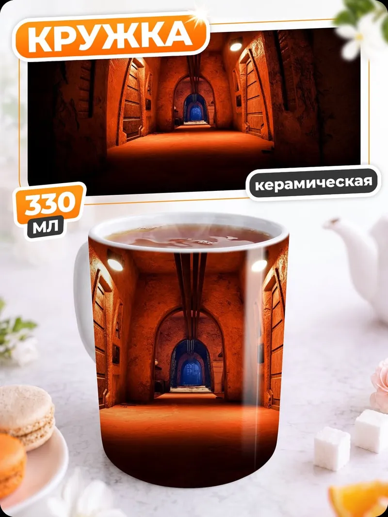 Кружка керамическая оранжевый коридор с дверями