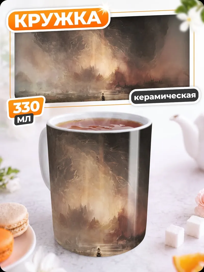 Кружка керамическая туманный пейзаж с шаром