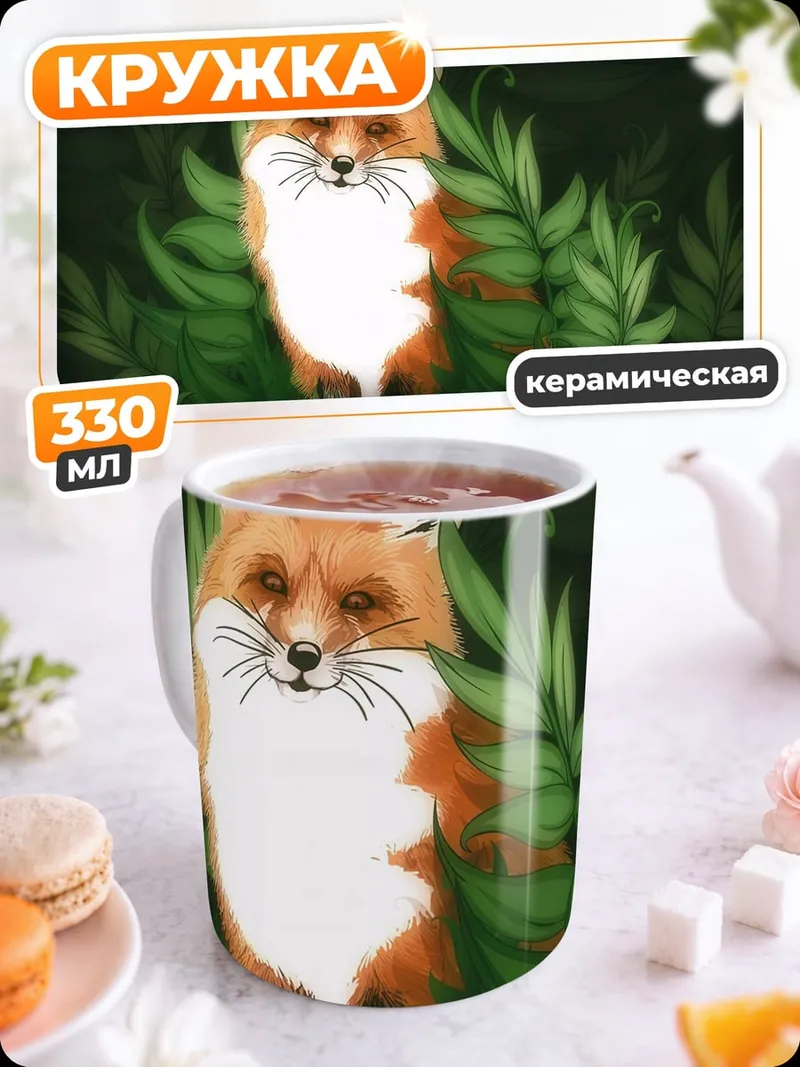 Кружка керамическая Лисенок в зарослях