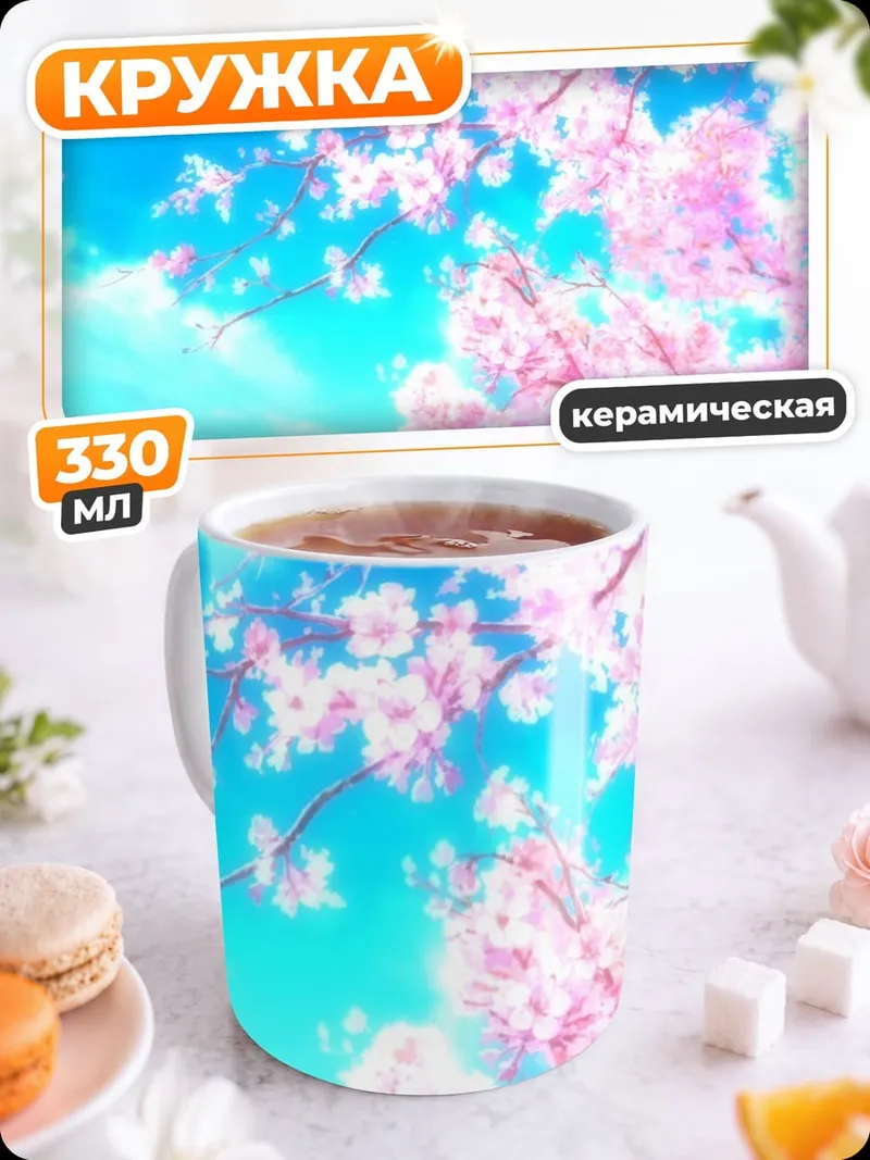 Кружка керамическая цветущая сакура