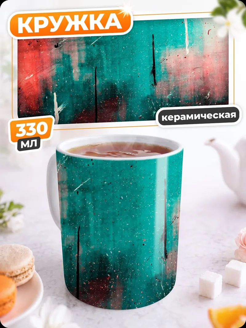 Кружка керамическая красный бирюзовый хаос