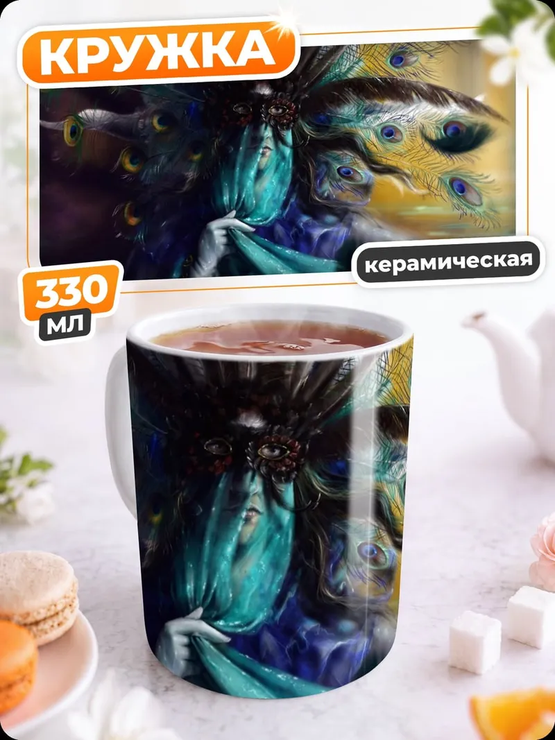 Кружка керамическая женщина павлин