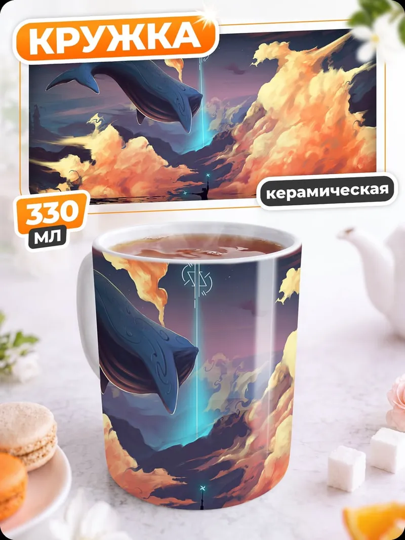 Кружка керамическая Летающий кит небеса