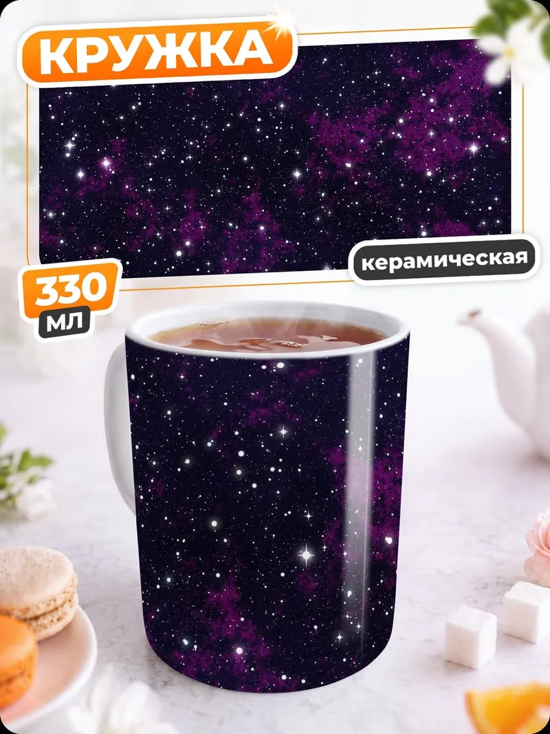 Кружка керамическая фиолетовое звездное небо
