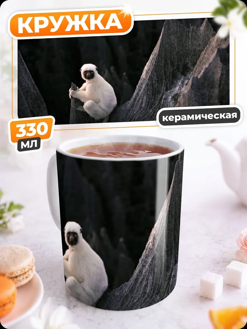 Кружка керамическая Лемур на скале