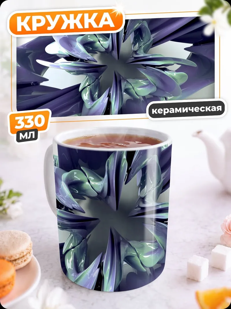 Кружка керамическая фиолетовый цветок