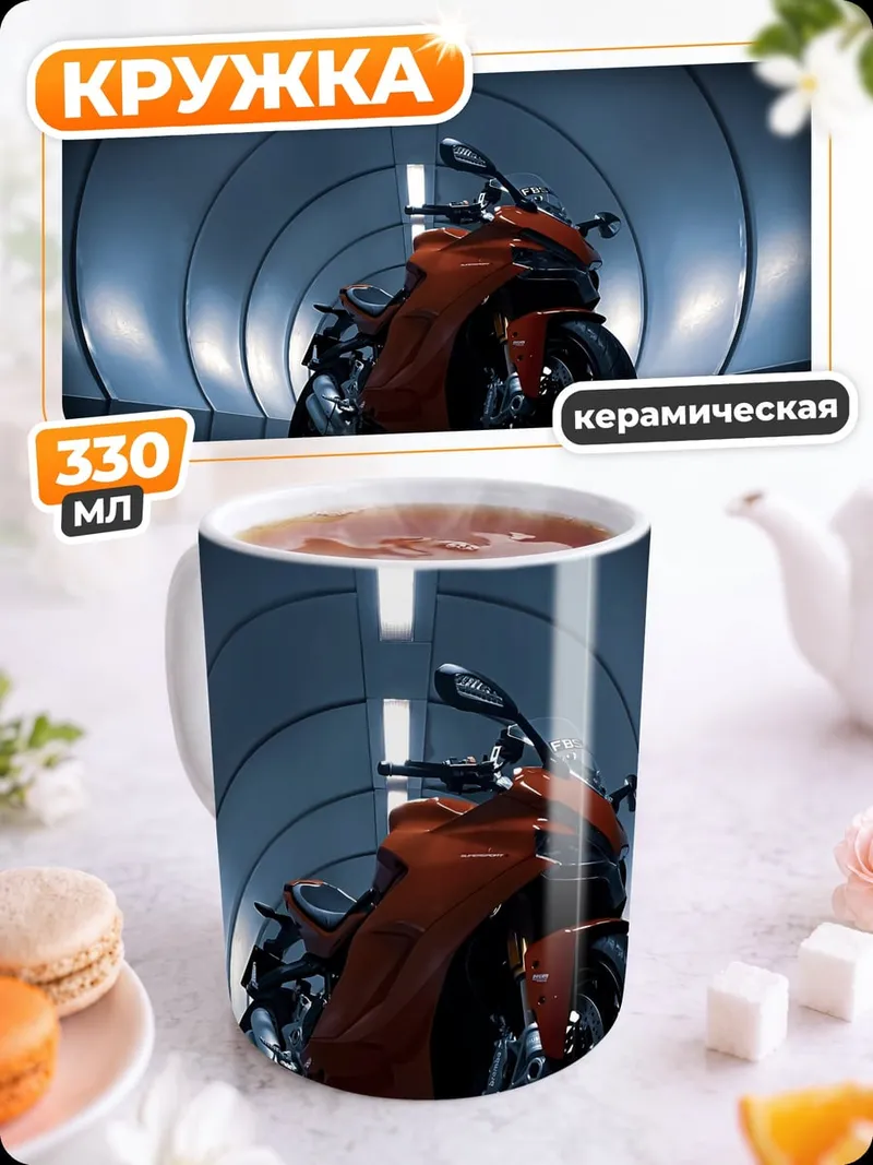 Кружка керамическая оранжевый байк