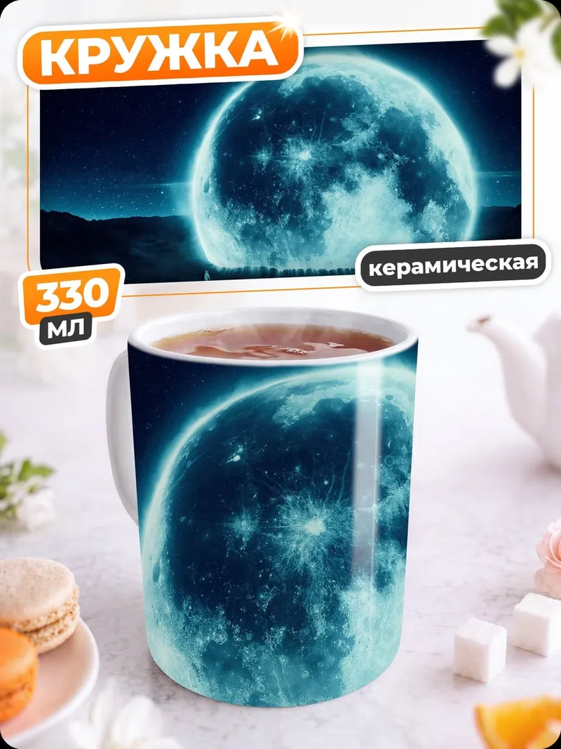Кружка керамическая Сияющая луна ночью