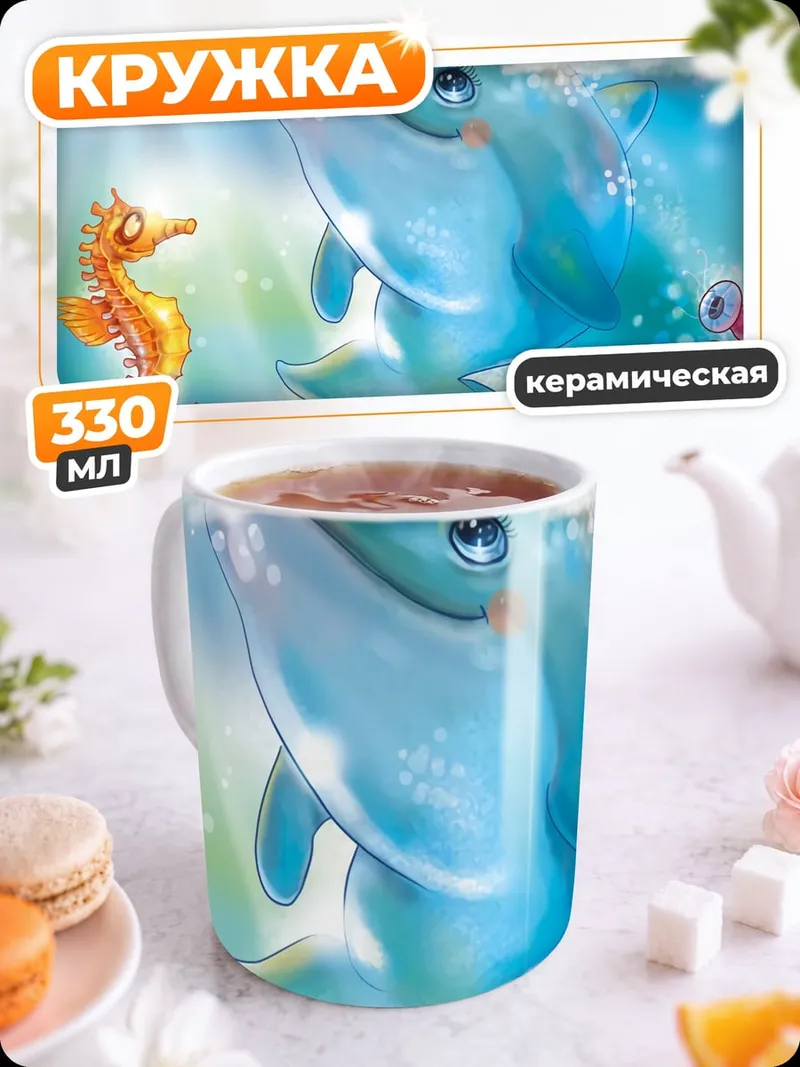 Кружка керамическая Дельфин и морские жители