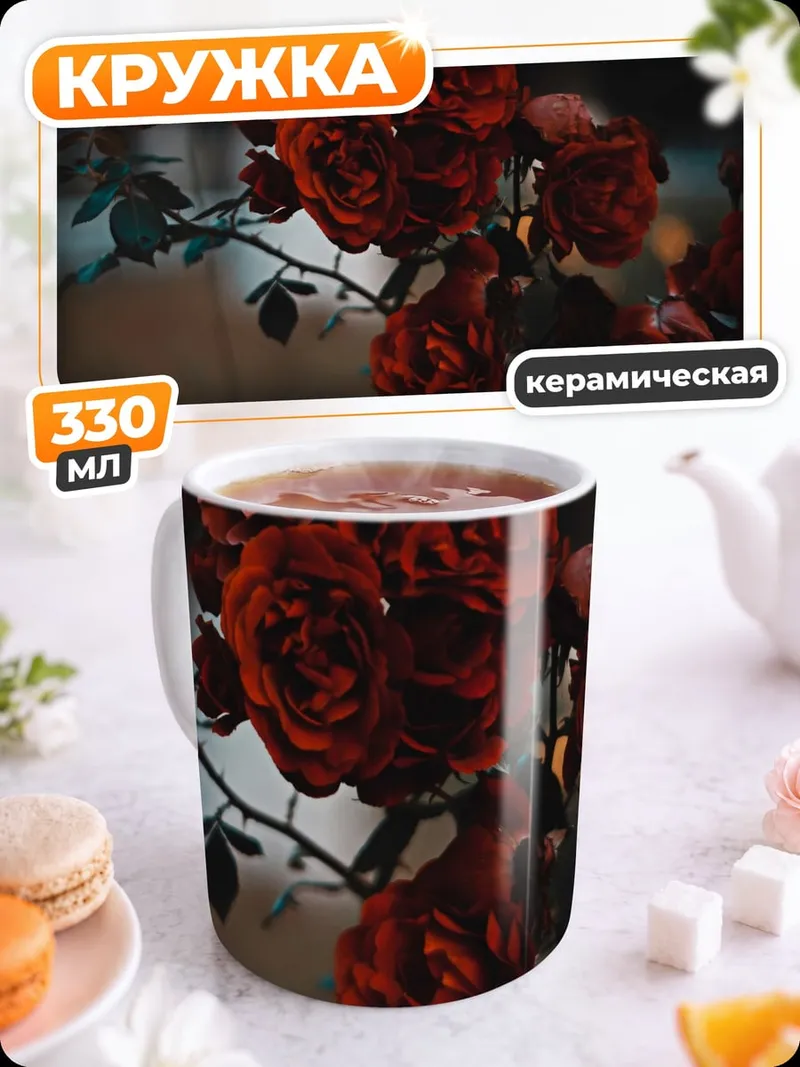 Кружка керамическая Красные розы в тумане