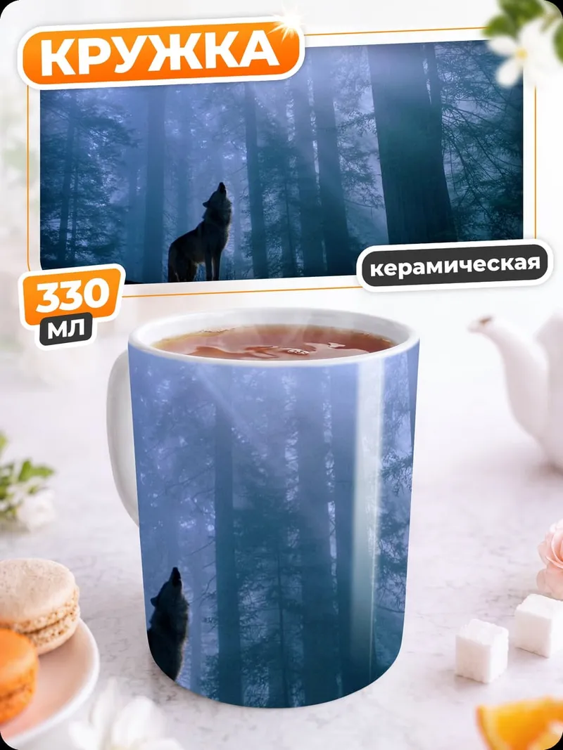 Кружка керамическая Воющий волк