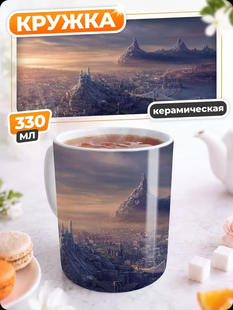 Кружка керамическая Заснеженный город рассвет