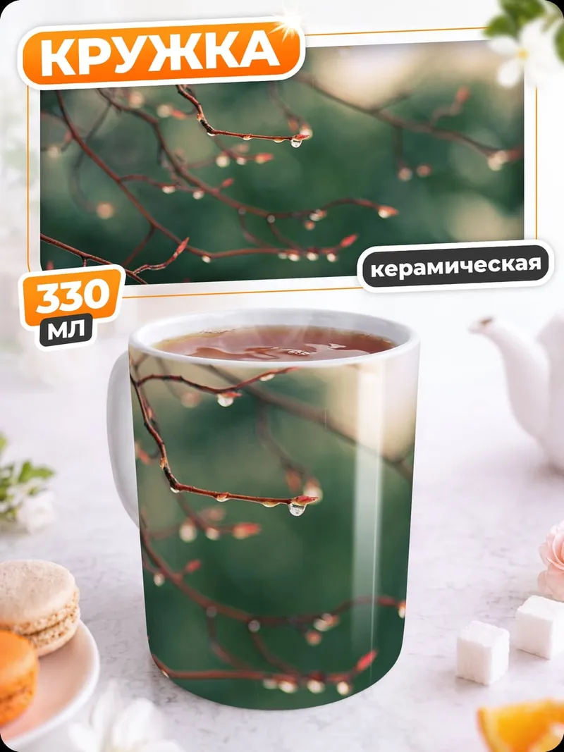 Кружка керамическая Капли на ветках