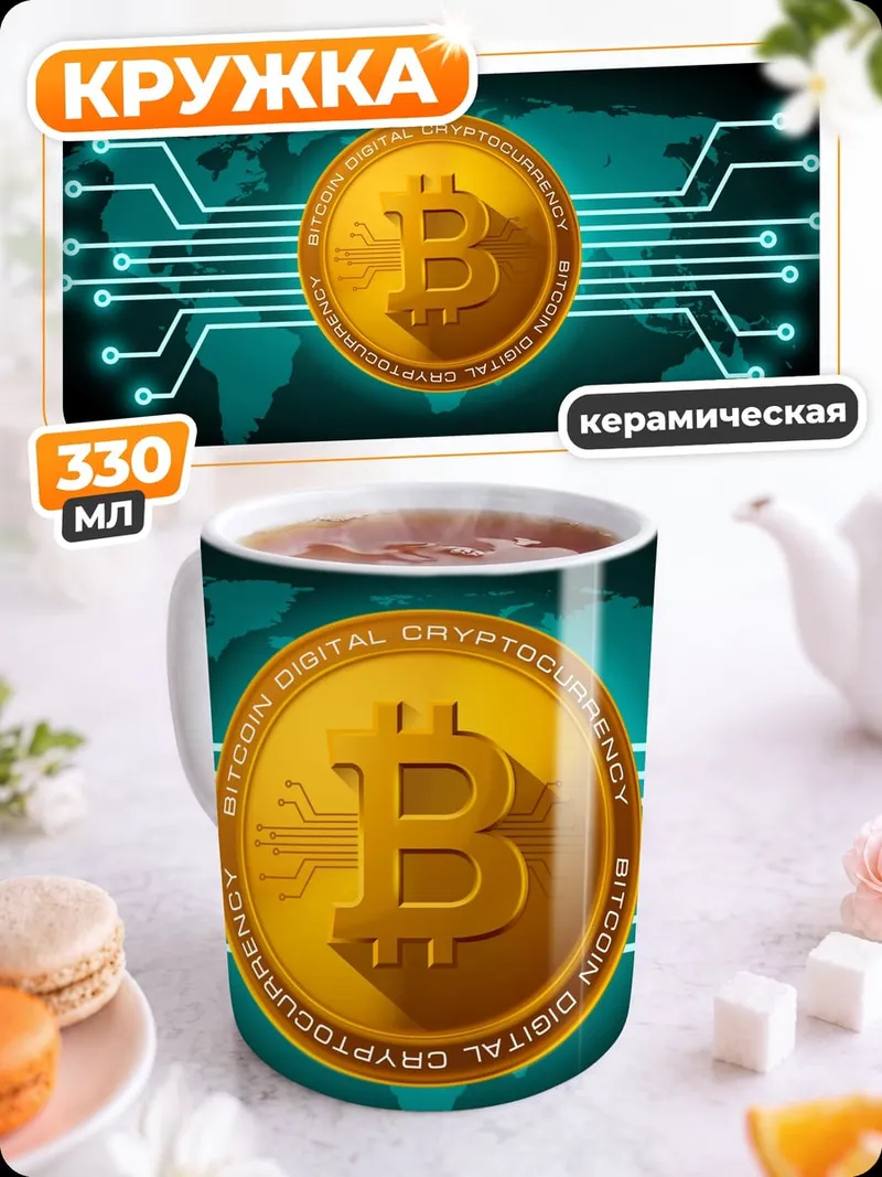 Кружка керамическая Биткоин карта мира