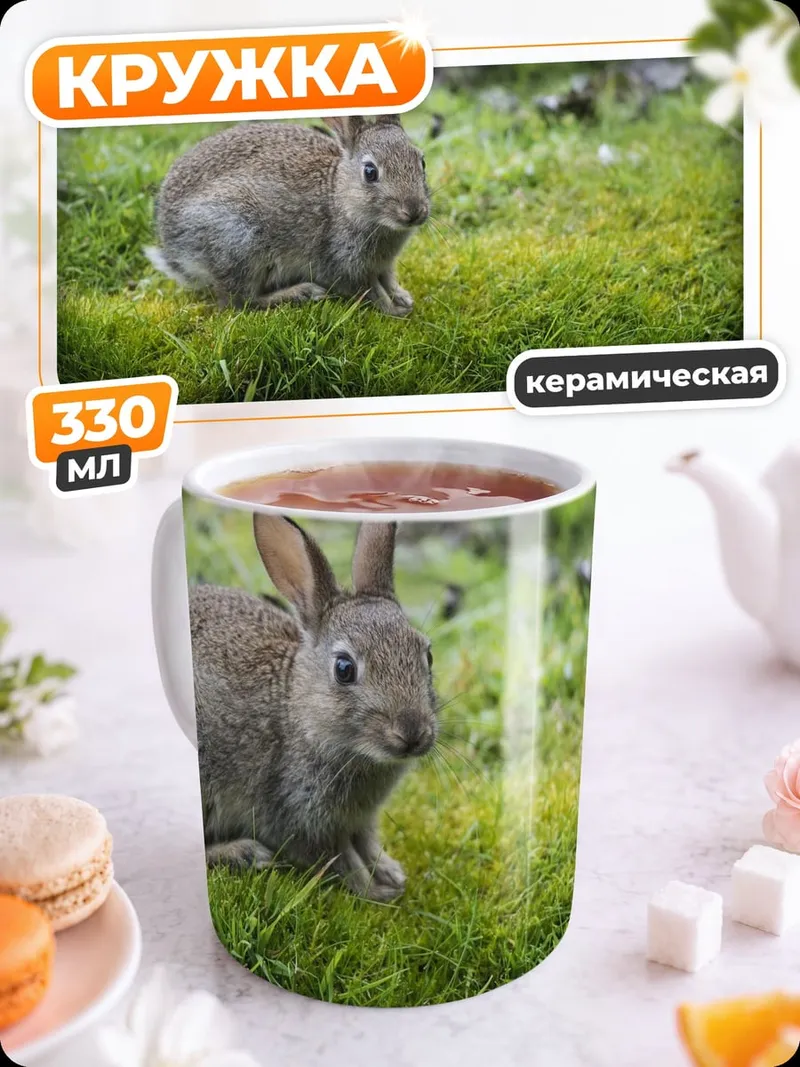 Кружка керамическая Кролик на траве
