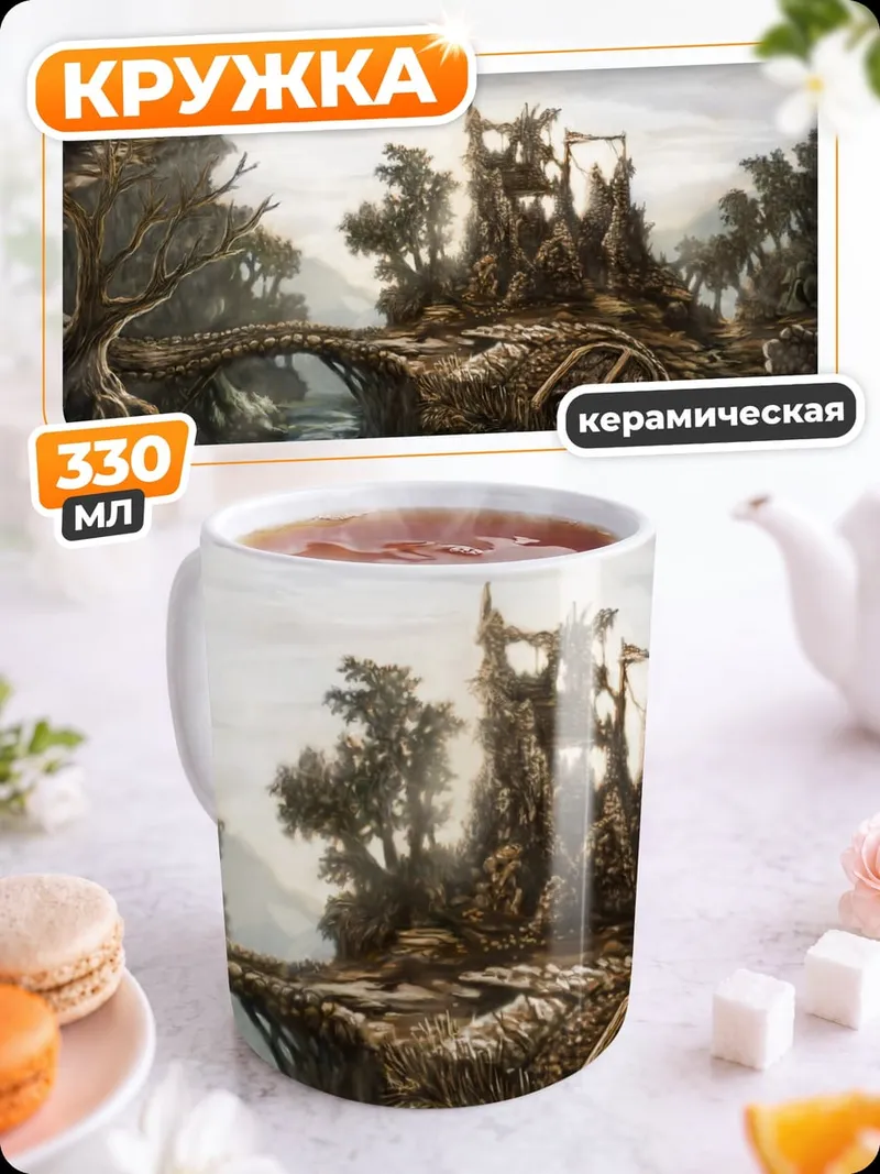 Кружка керамическая Заброшенный мост через реку