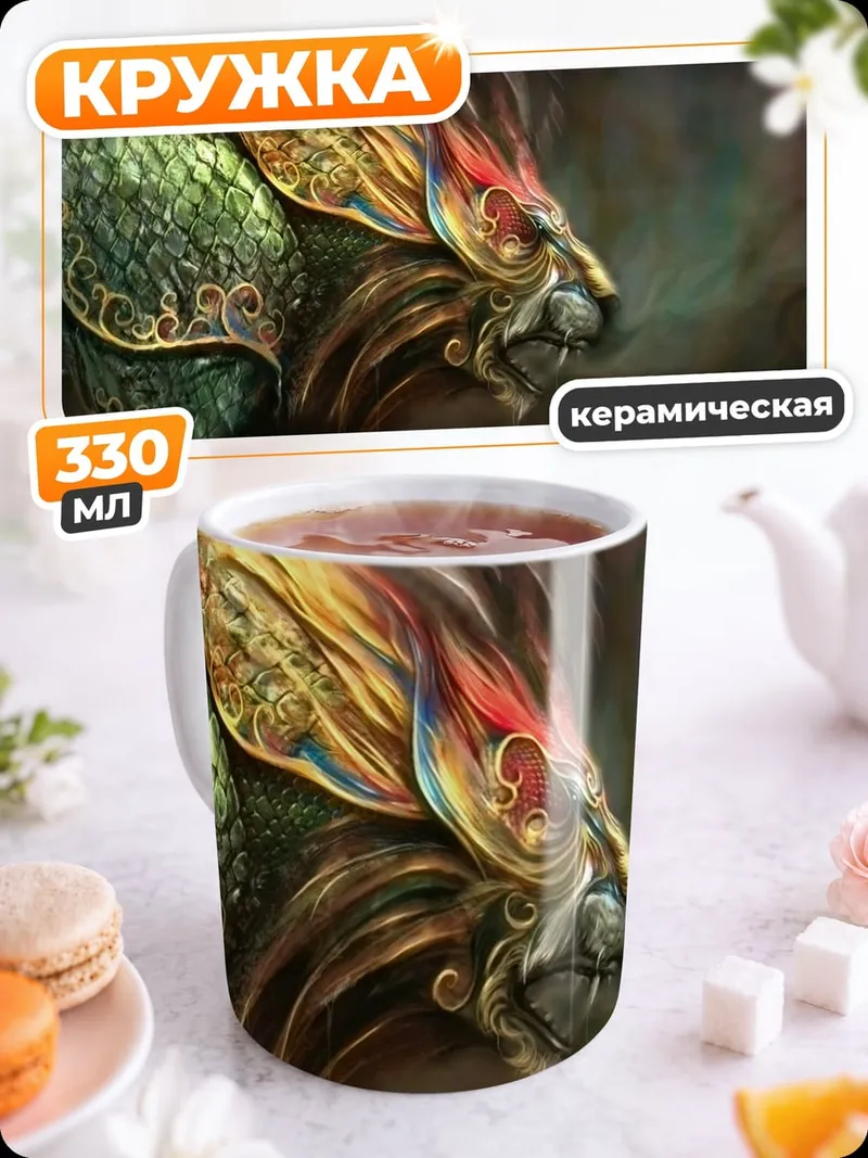 Кружка керамическая Золотой лев в доспехах