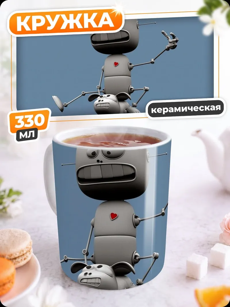 Кружка керамическая робот и овца