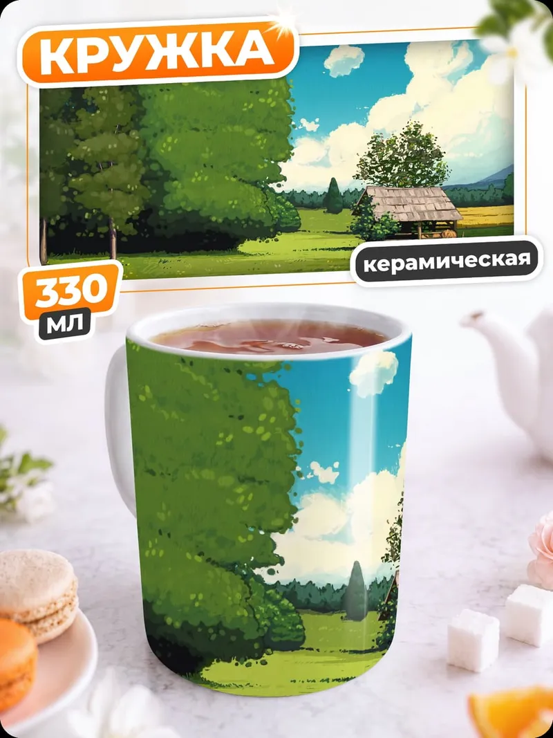 Кружка керамическая летний пейзаж домик