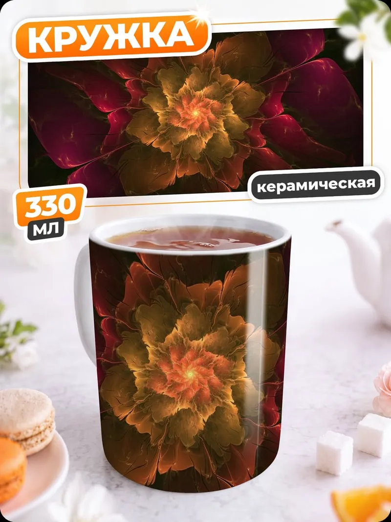 Кружка керамическая Цветочная фрактальная спираль