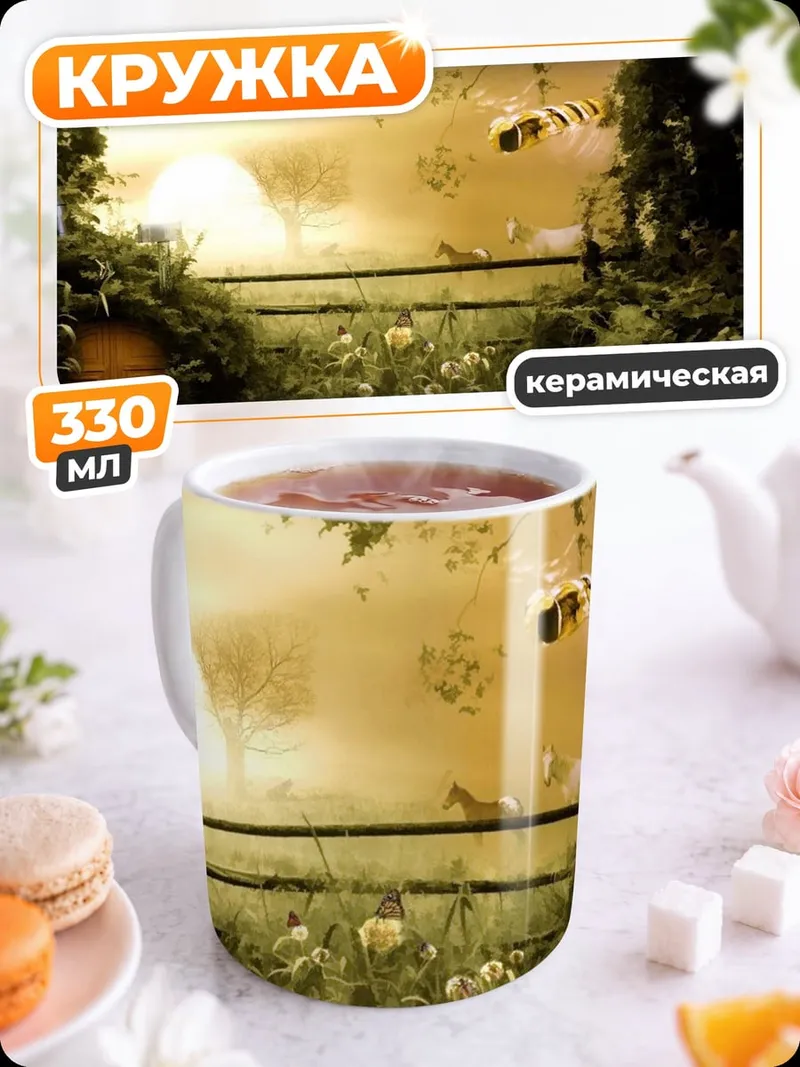 Кружка керамическая Сказочный пейзаж с хоббитом