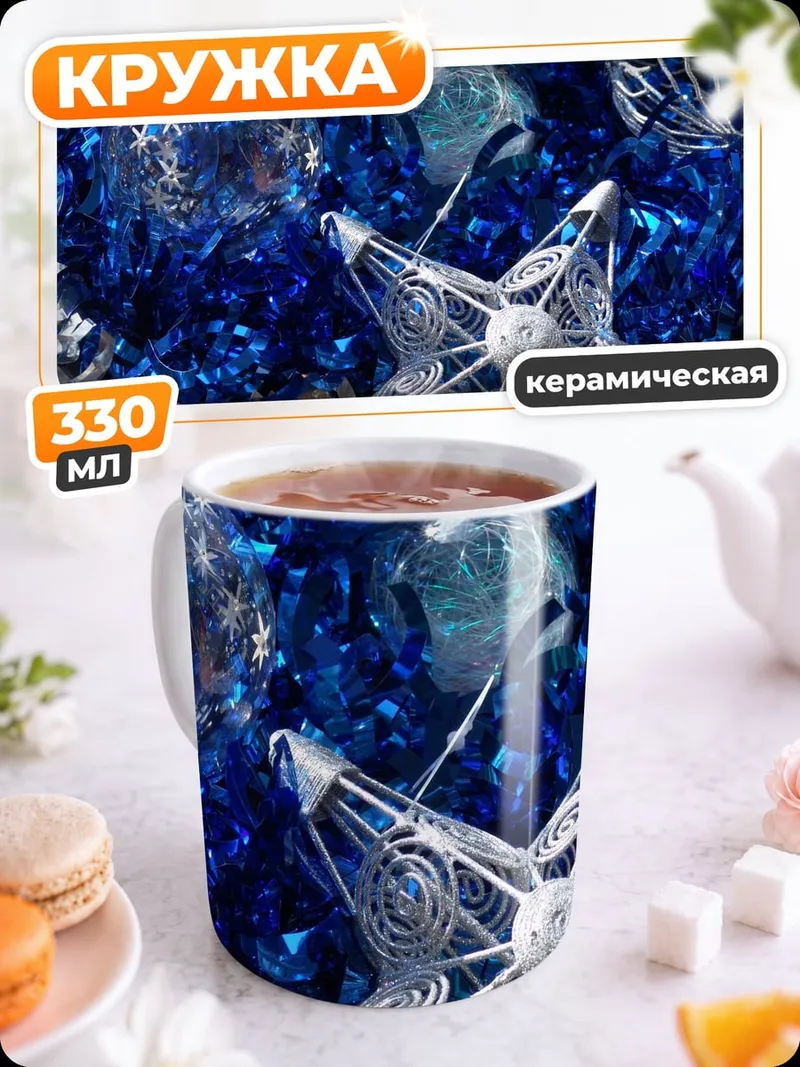 Кружка керамическая Синие новогодние украшения