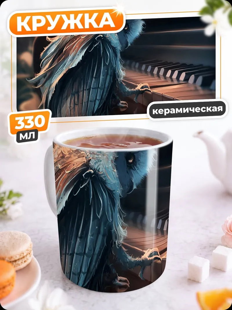 Кружка керамическая Сова играет на пианино