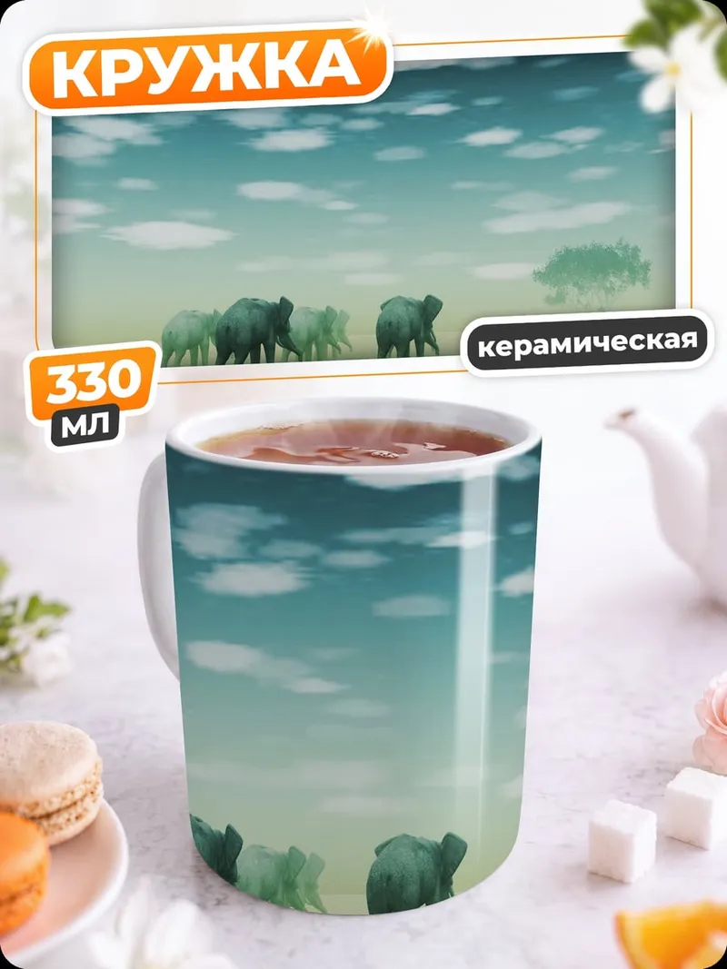 Кружка керамическая Слоны в тумане