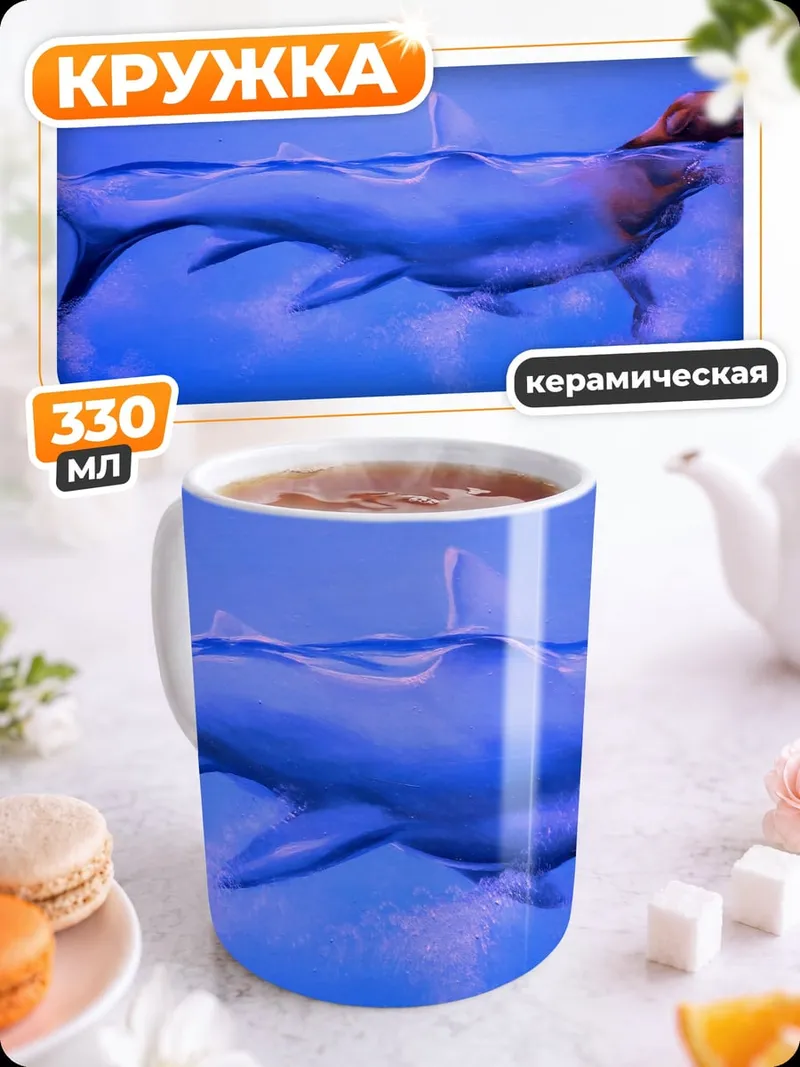 Кружка керамическая Собака акула плывет