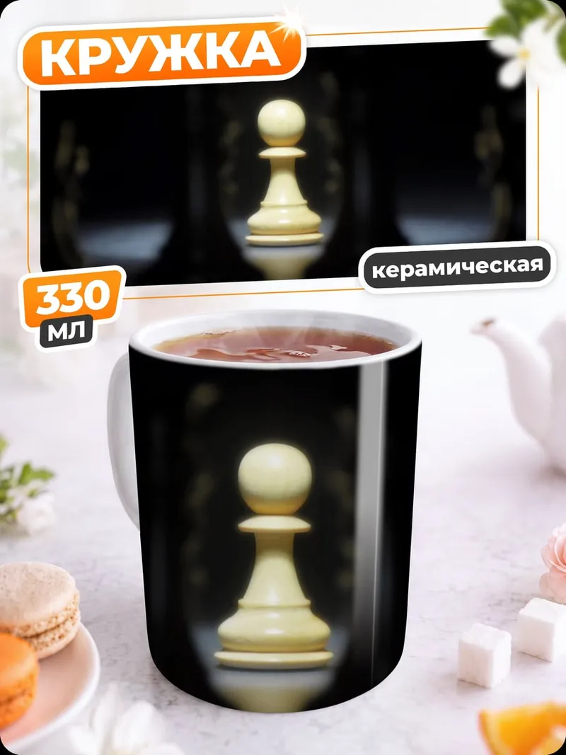 Кружка керамическая Белый пешка в центре