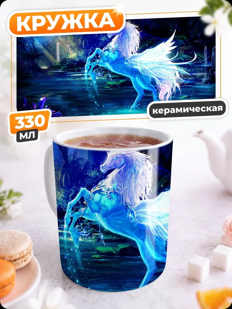Кружка керамическая Сияющий единорог в лесу