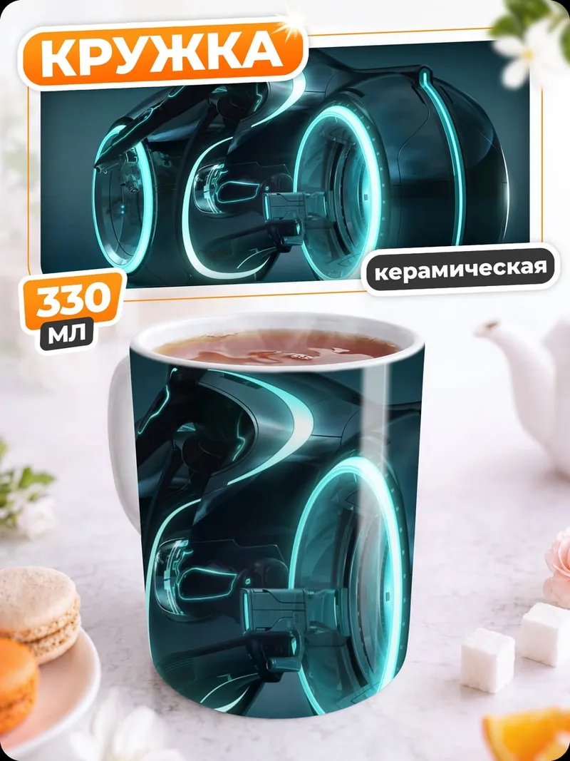 Кружка керамическая Неоновый мотоцикл