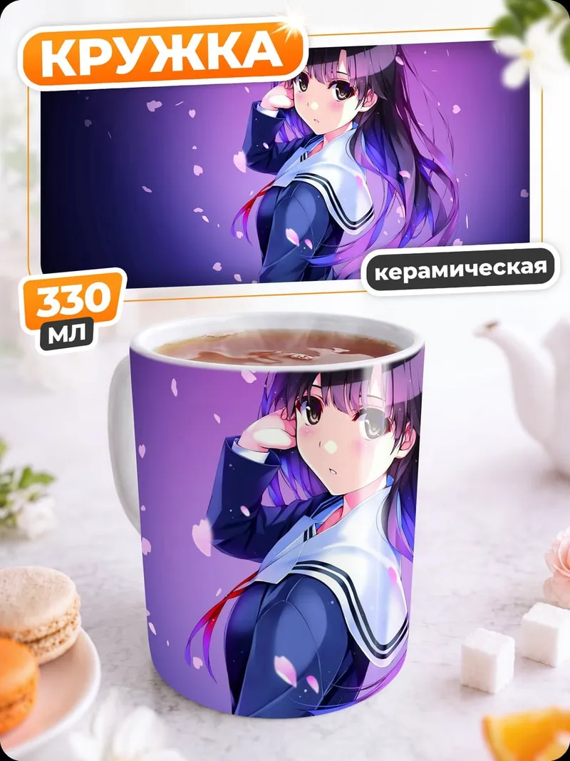Кружка керамическая аниме девушка фиолетовая