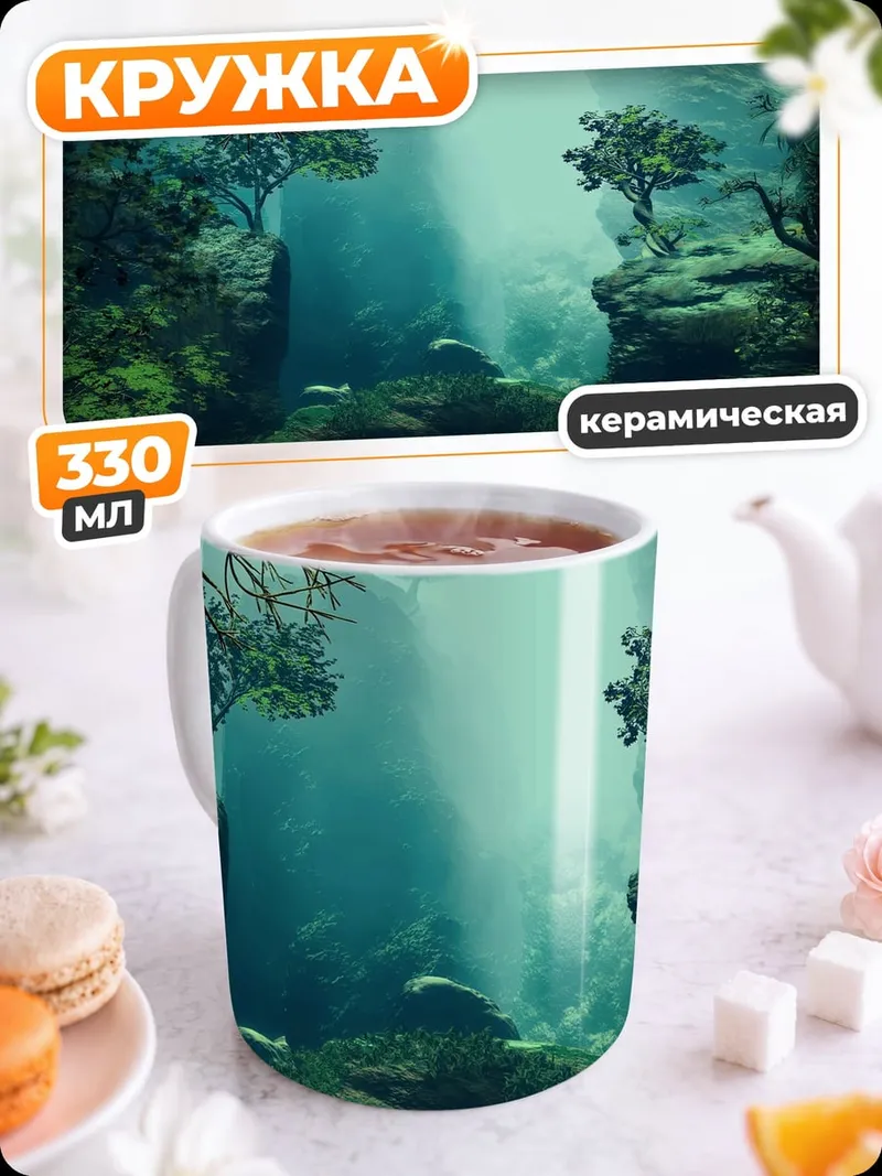 Кружка керамическая туманный лес