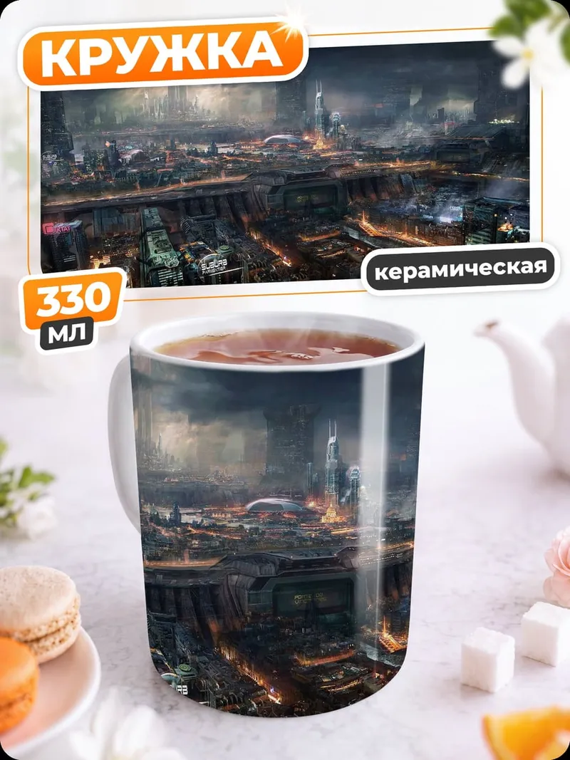 Кружка керамическая ночной футуристический город