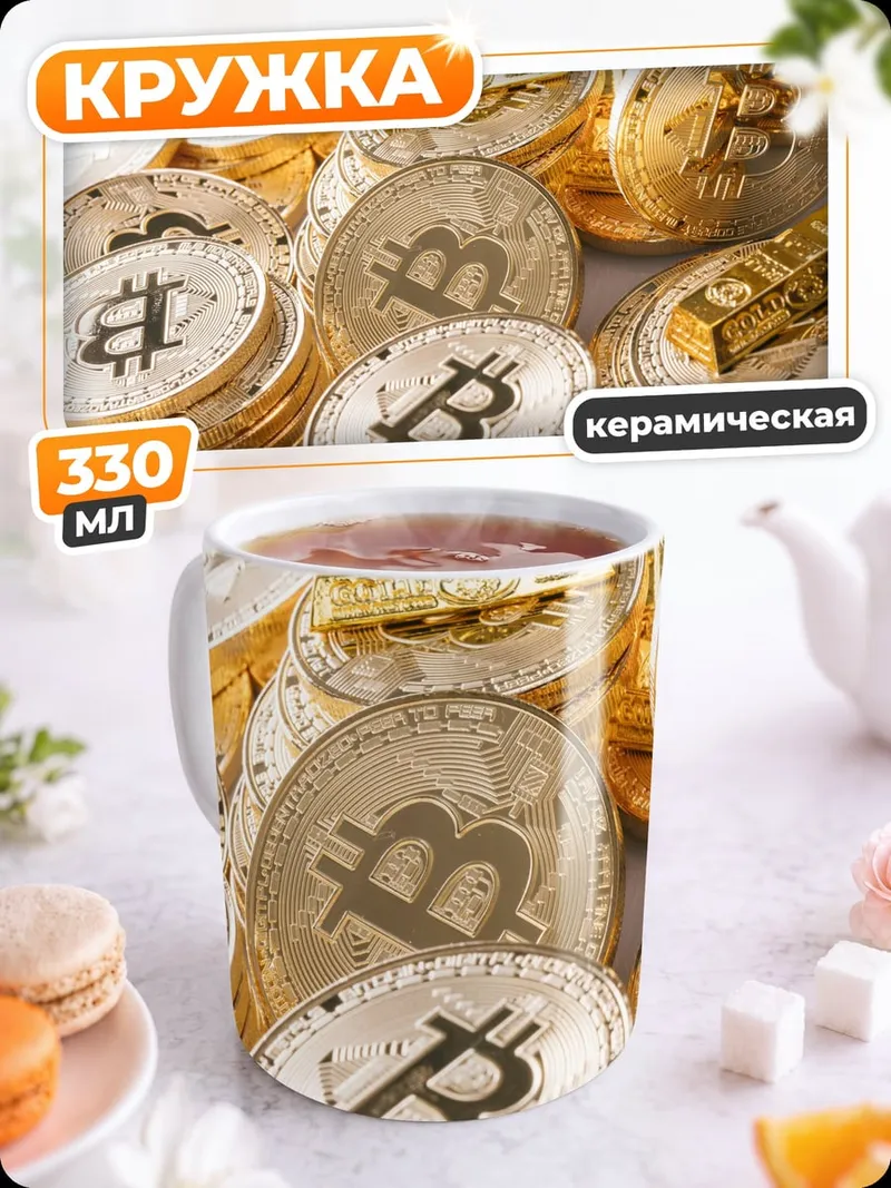 Кружка керамическая биткоин монеты золото