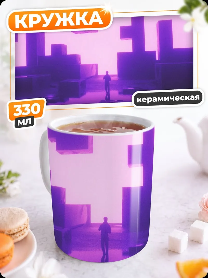 Кружка керамическая фиолетовая геометрия