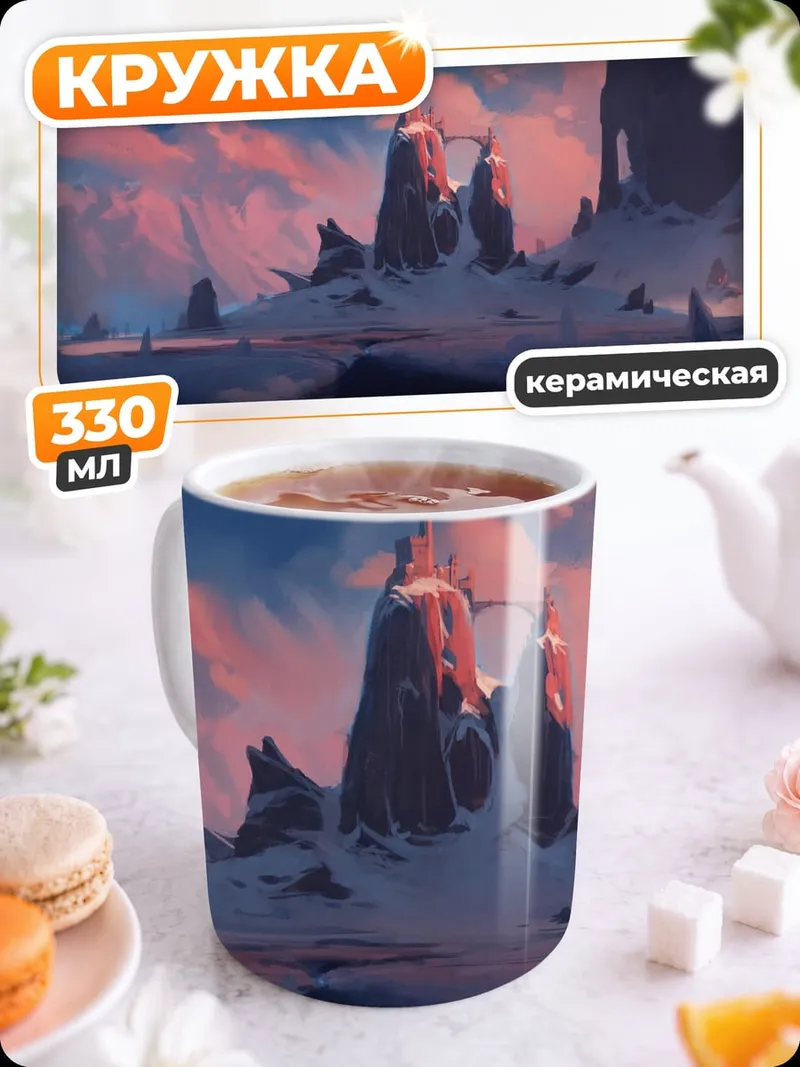 Кружка керамическая Закат над скалами