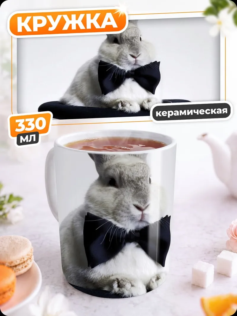 Кружка керамическая кролик в цилиндре
