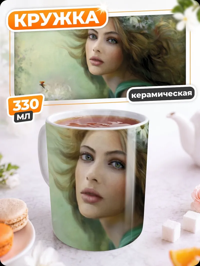 Кружка керамическая Девушка с цветком в волосах