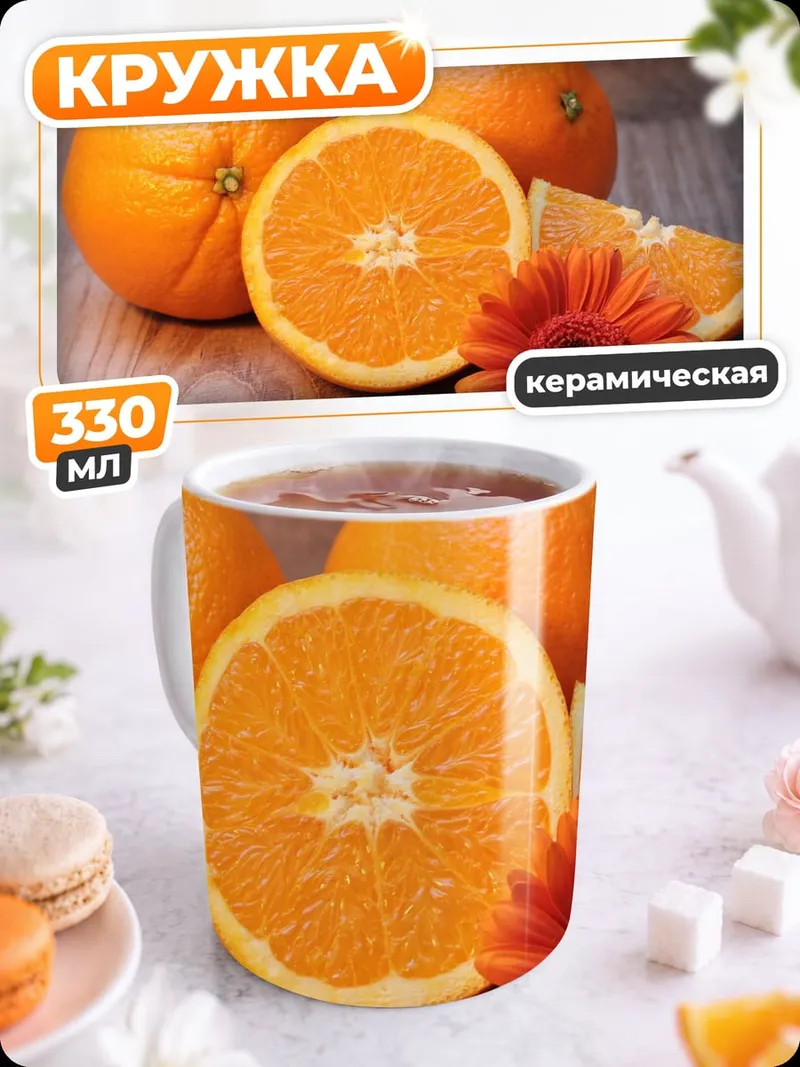 Кружка керамическая Апельсины и цветок