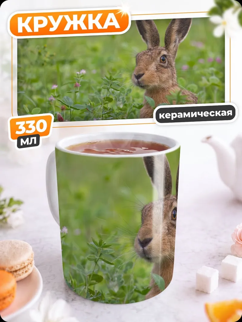 Кружка керамическая Заяц в траве